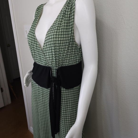 Max Studio Green Black Sleeveless Tie Dress Size L - Picture 5 of 13
